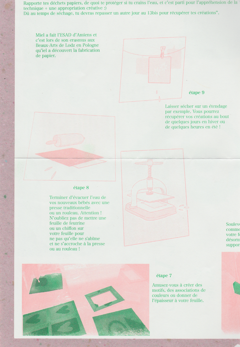 dépliant ESAD scan 10 : étapes de l'initiation à la fabrication de papier recyclé artisanal