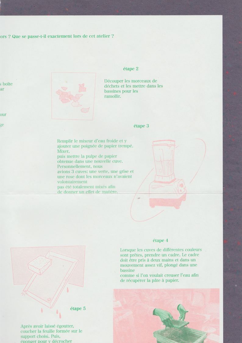 dépliant ESAD scan 7 : étapes de l'initiation à la fabrication de papier recyclé artisanal